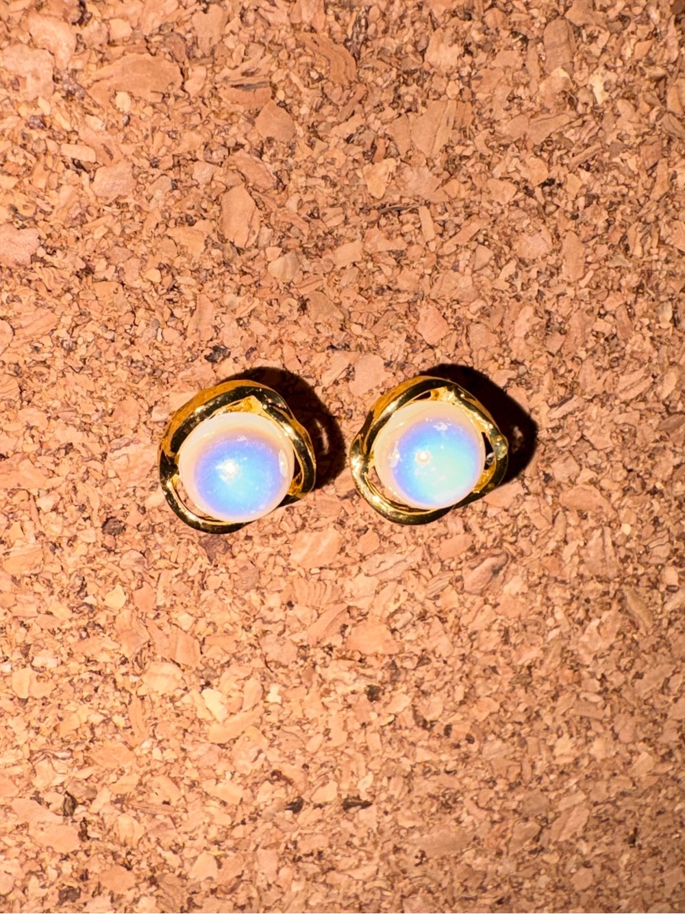 Gold Opal Cabochon Stud Earrings - Women Jewelry